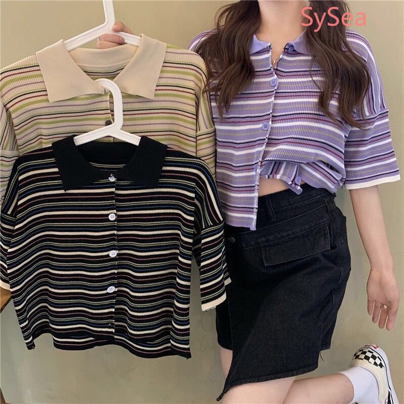 Áo Sơ Mi Kẻ Sọc Phong Cách Retro Hàn Quốc Cho Nữ