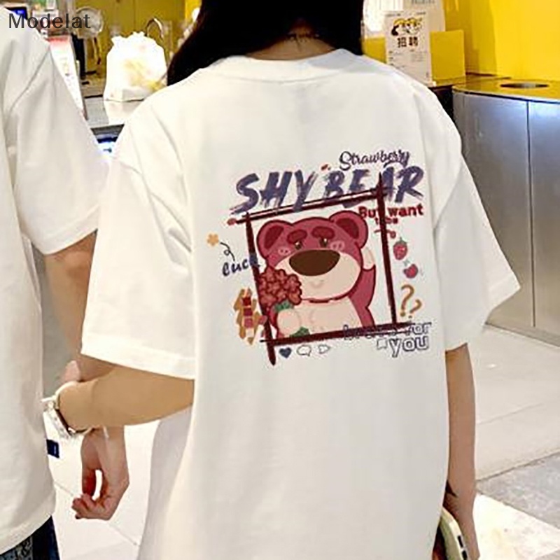 Áo Thun Tay Ngắn Cổ Tròn Dáng Rộng In Họa Tiết Gấu Hoạt Hình Thời Trang Mùa Hè Cho Nữ