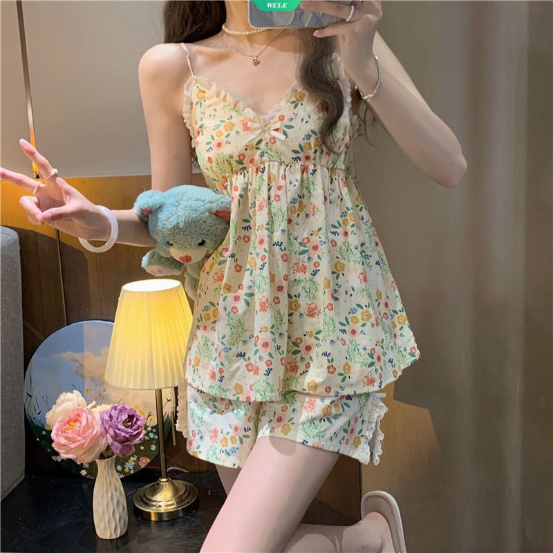 Bộ Đồ Ngủ Hai Dây Có Đệm Ngực Mẫu Mới 2023 Phong Cách Ngọt Ngào Mùa Hè Mát Mẻ Thoải Mái Dành Cho Bạn Nữ Mặc Ở