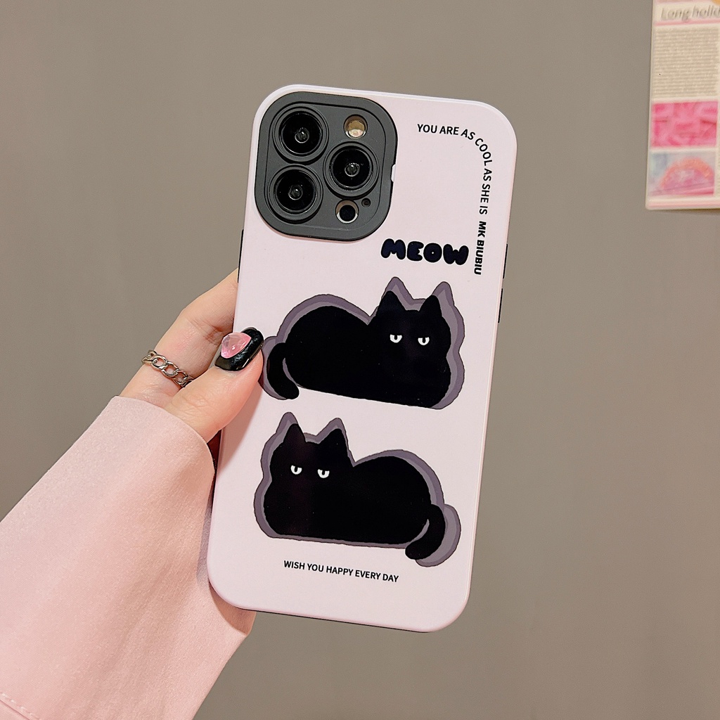 Ốp Điện Thoại Nhựa PC Cứng Viền Dẻo Chống Sốc In Hình Chó Mèo Đen Cho iPhone 11 13 12 14 Pro Max