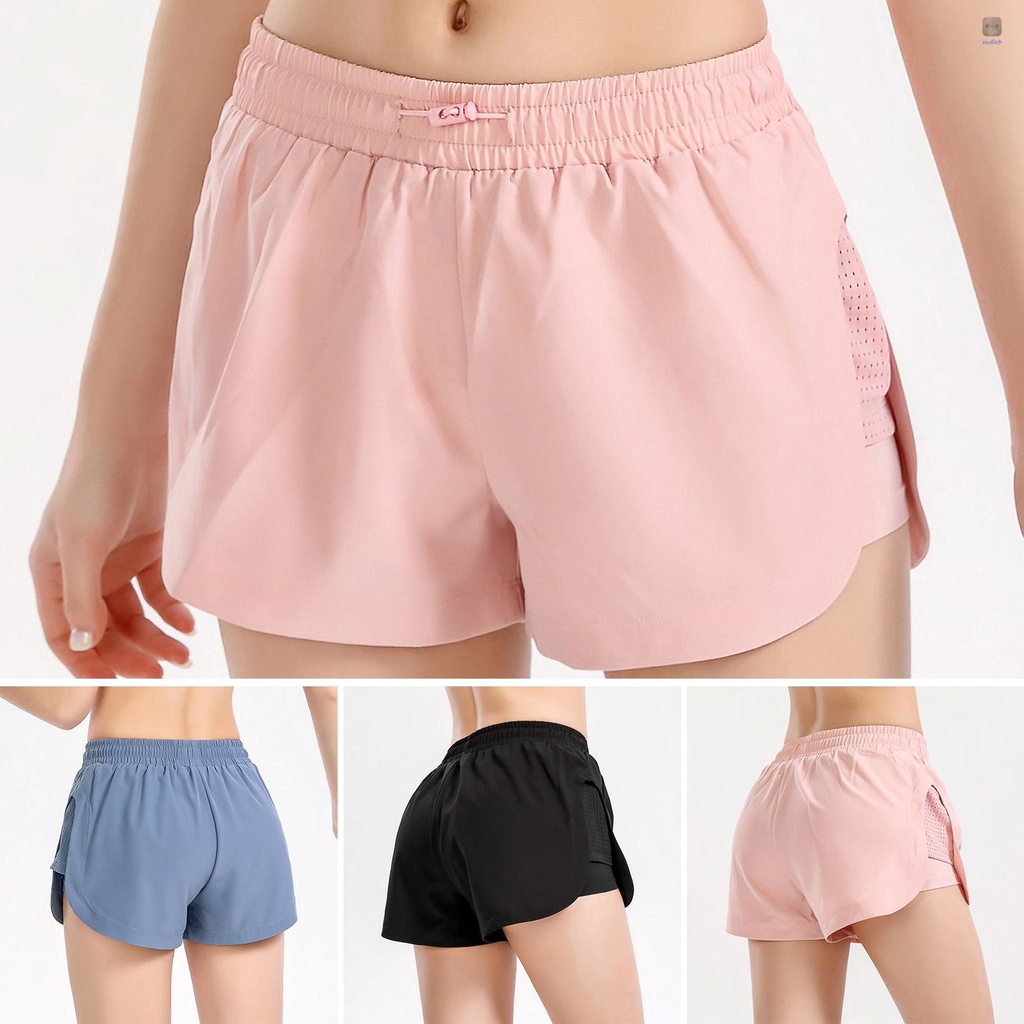 Quần Short Thể Thao 2 Trong 1 Eo Co Giãn Phối Lưới Dành Cho Nữ