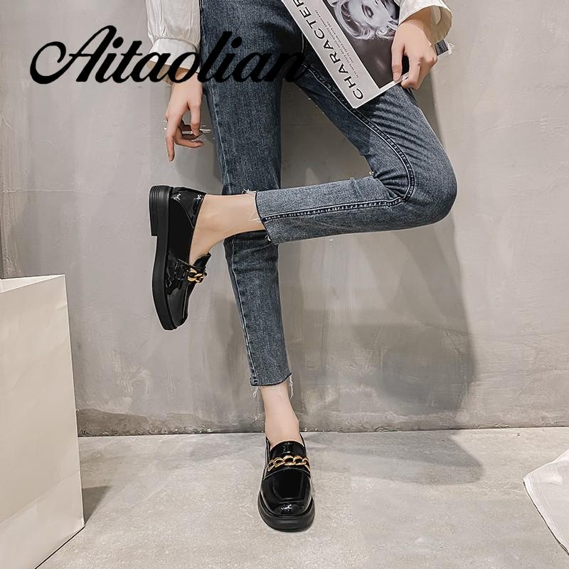 Giày Da Lười Phong Cách Retro Sành Điệu Thời Trang Cho Nữ