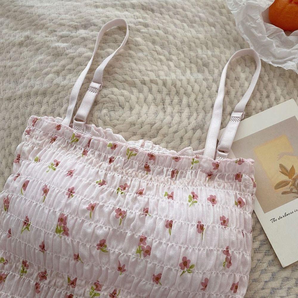 Áo Croptop Mềm Mại In Họa Tiết Hoa Có Đệm Ngực Cổ Điển Phong Cách Hàn Quốc Thời Trang Mùa Hè