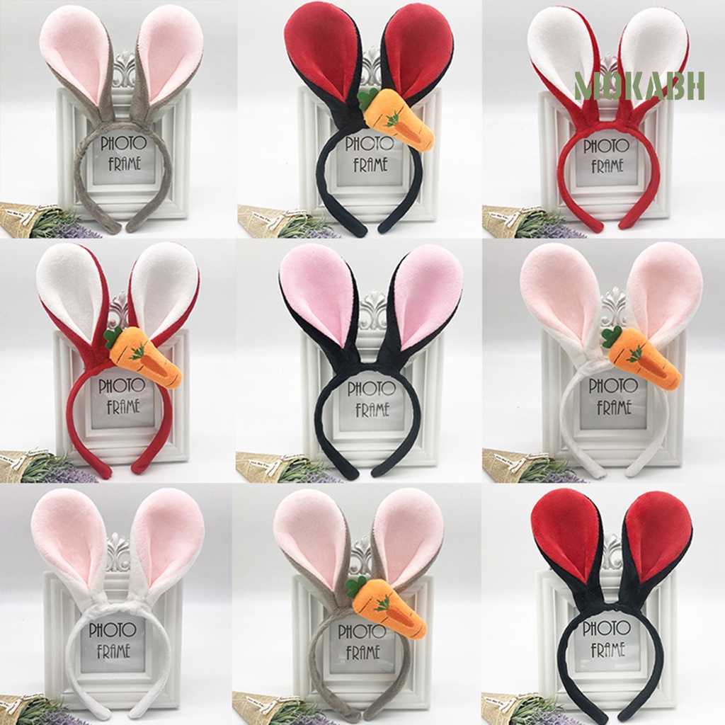 Băng Đô Tai Thỏ Họa Tiết Hoạt Hình Co Giãn Đáng Yêu