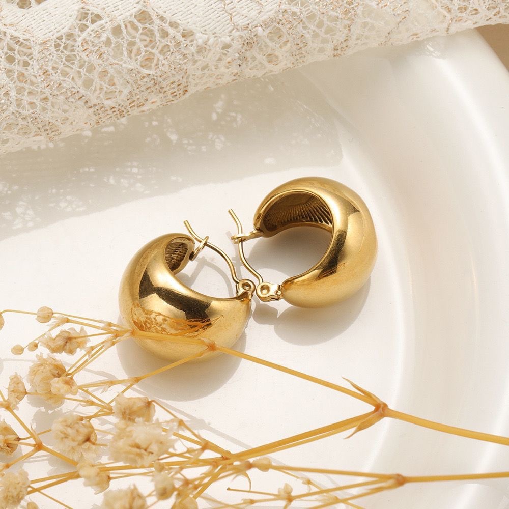 Khuyên Tai Tròn Bằng Thép Titan Không Gỉ Thời Trang Chống Dị Ứng