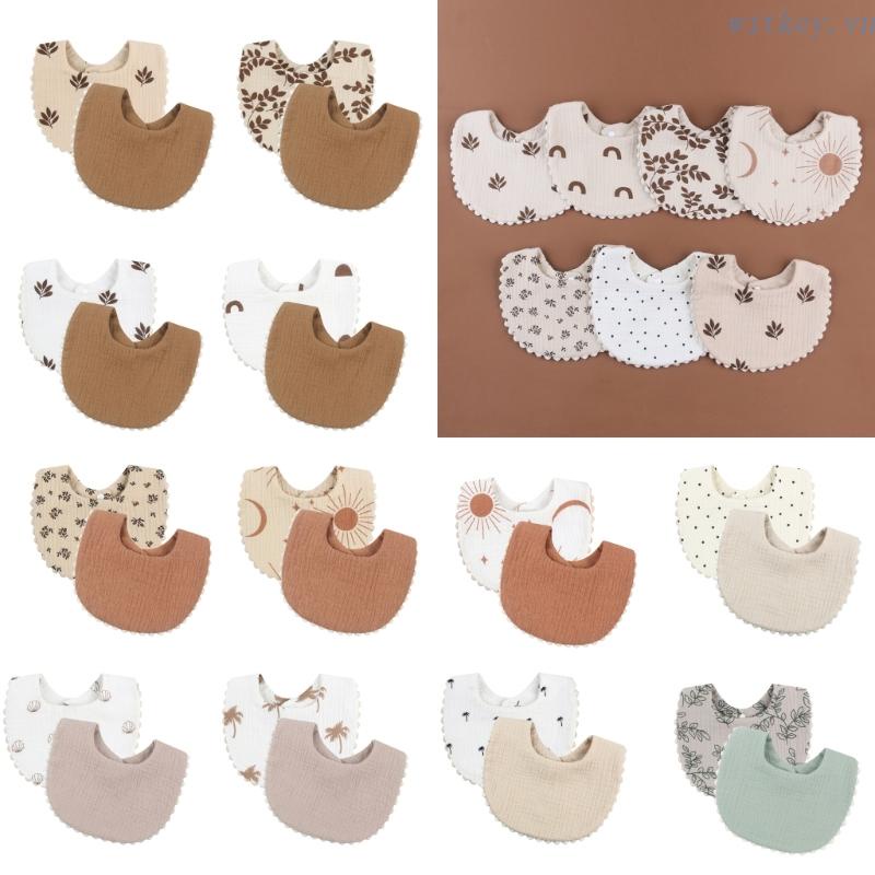 Bộ 2 Yếm Ăn Cotton Thấm Hút Tốt Tiện Dụng Cho Bé