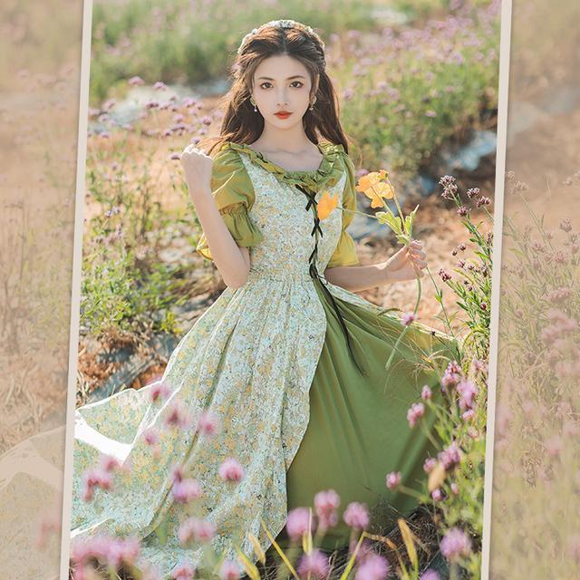 Hàng Mới Về Đầm Cotton Lanh Sơn Dầu Eo Hẹp Giả Hai Mảnh Phong Cách Retro Pháp 2023 Hàng Mới