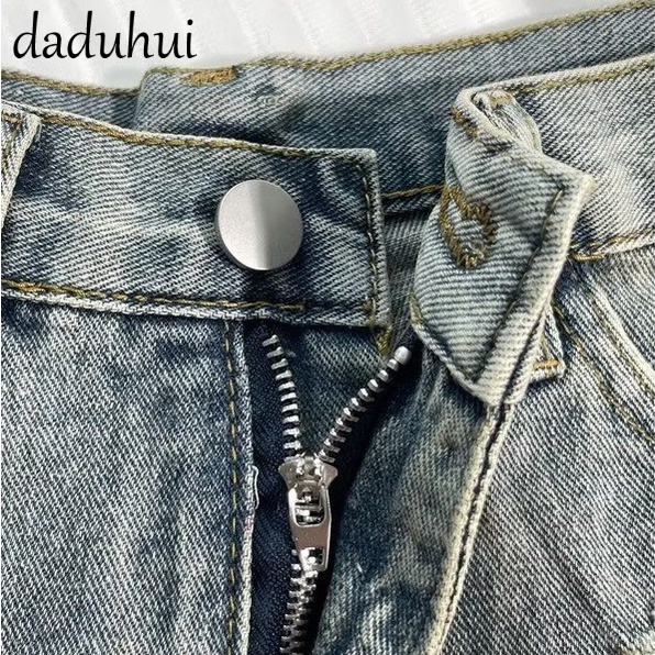 Daduhui New Korean Version of Ins Denim Shorts Women's Raw Edge High Waist A- line Pants Large Size Hot Pants
