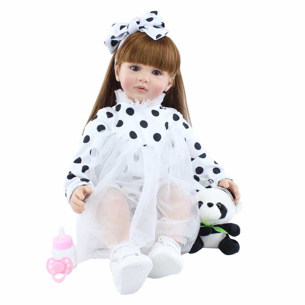 Búp Bê Đồ Chơi Trẻ Sơ Sinh 60cm Bằng Silicon Mềm Hình Chấm Bi Trắng Đen