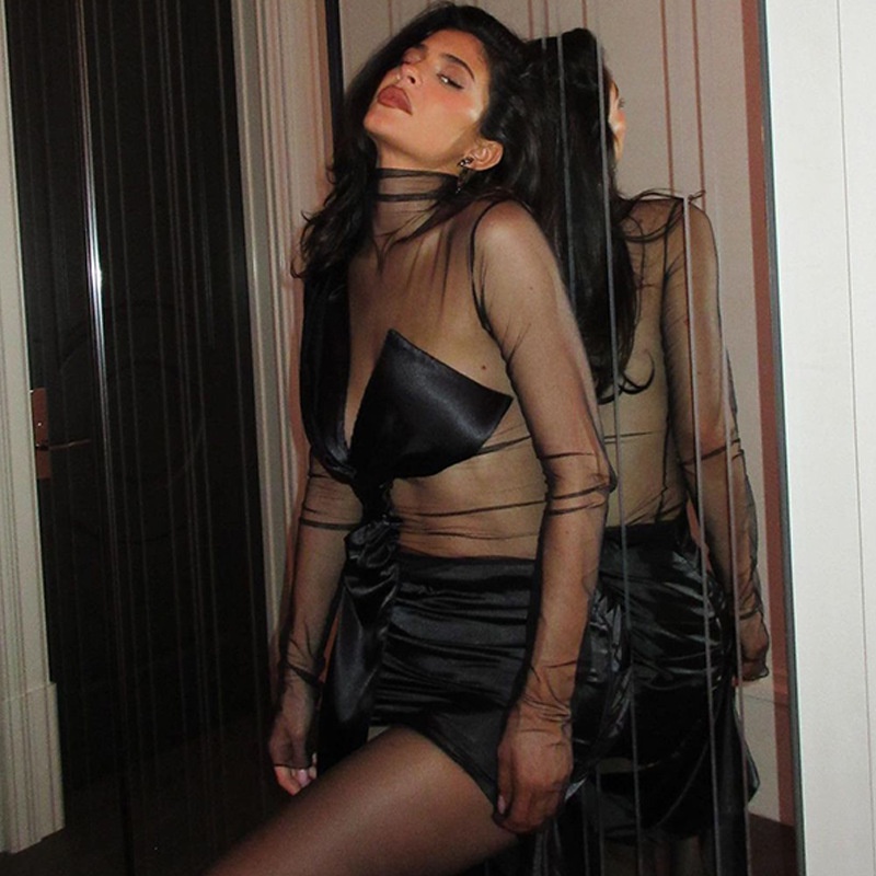 Đầm Dài Tay Phối Lưới Quyến Rũ Thời Trang Dành Cho Nữ