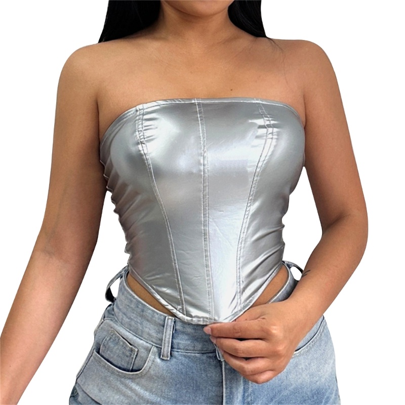 Áo Ống Bằng Da PU Có Khóa Kéo Gợi Cảm Cho Nữ