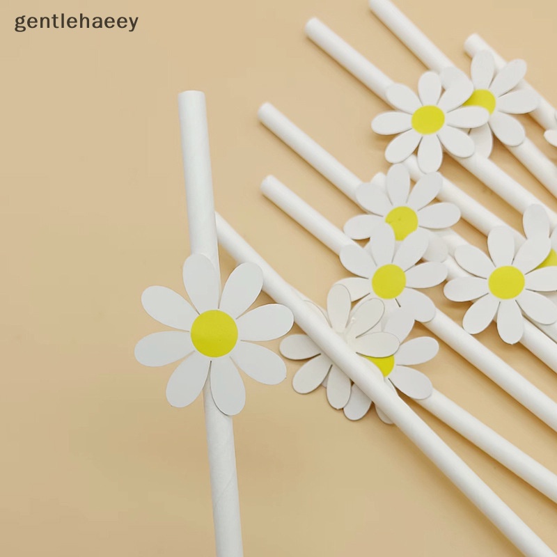 Set 10 Ống Hút Giấy Họa Tiết Hoa Cúc Dùng Một Lần Trang Trí Tiệc Sinh Nhật / Đám Cưới