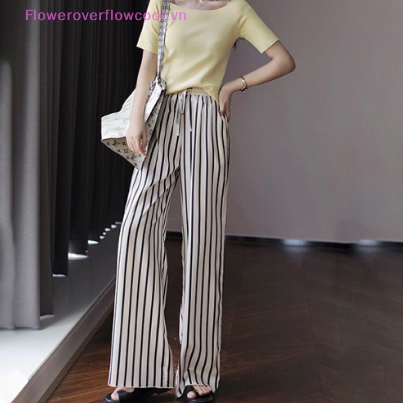 Quần cotton Lanh Lưng Cao Ống Rộng Họa Tiết Kẻ Sọc Thời Trang Mùa Hè 2023 Mới Phong Cách Hàn Quốc Dành Cho Bạn Nữ