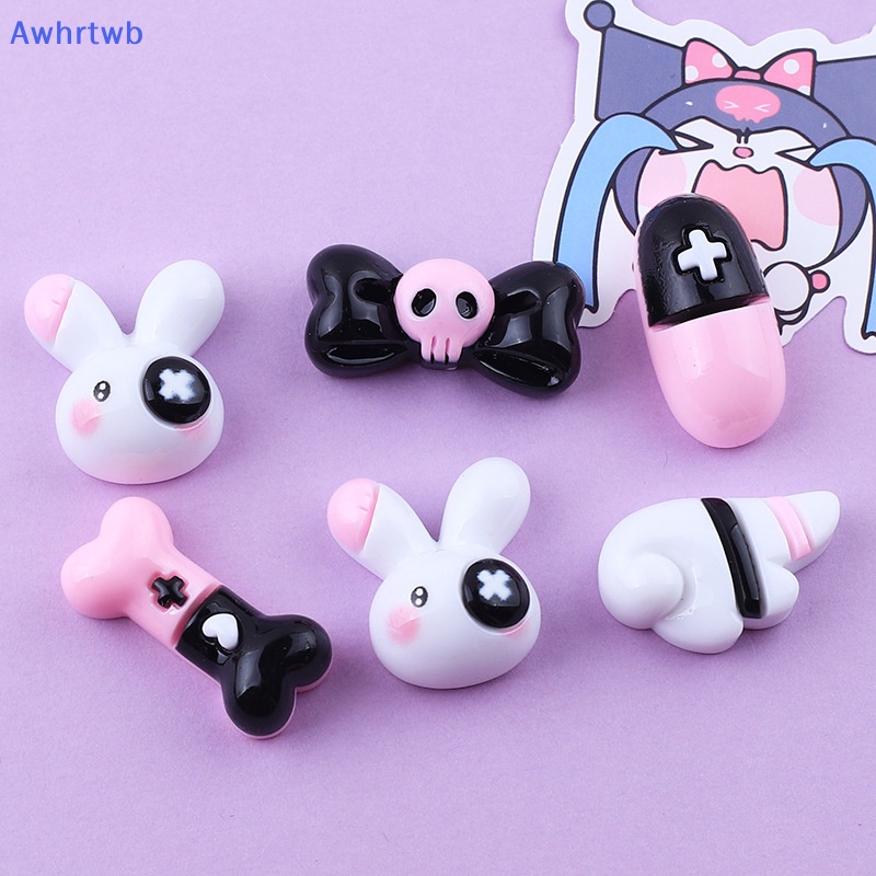 Set 10 Phụ Kiện Kẹp Tóc Hình Nơ / Thỏ Bằng Nhựa Resin Bóng DIY Mới