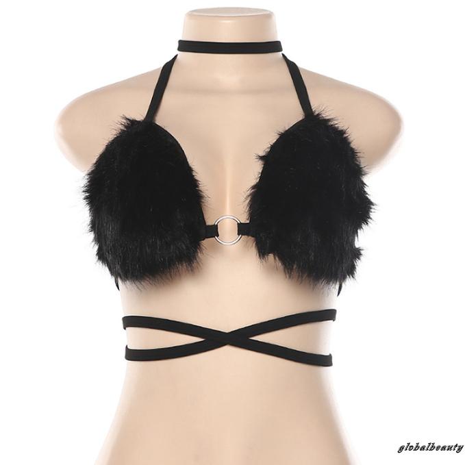 Áo Ngực Vải Lông Màu Sắc Trơn Phối Dây Cột Gợi Cảm Cho Nữ