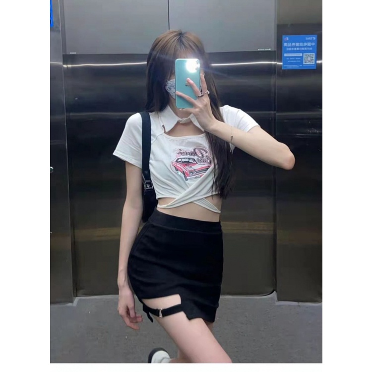 Áo baby tee Thun croptop Cotton Nguyên Chất Buộc Dây Cổ polo Dáng Ôm Tay Ngắn Thời Trang Mùa Hè Cho Nữ