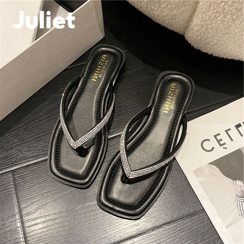 Juliet Dép Xỏ Ngón Đế Dày Mũi Vuông Đính Đá Thời Trang Mùa Hè Dành Cho Nữ B29G068