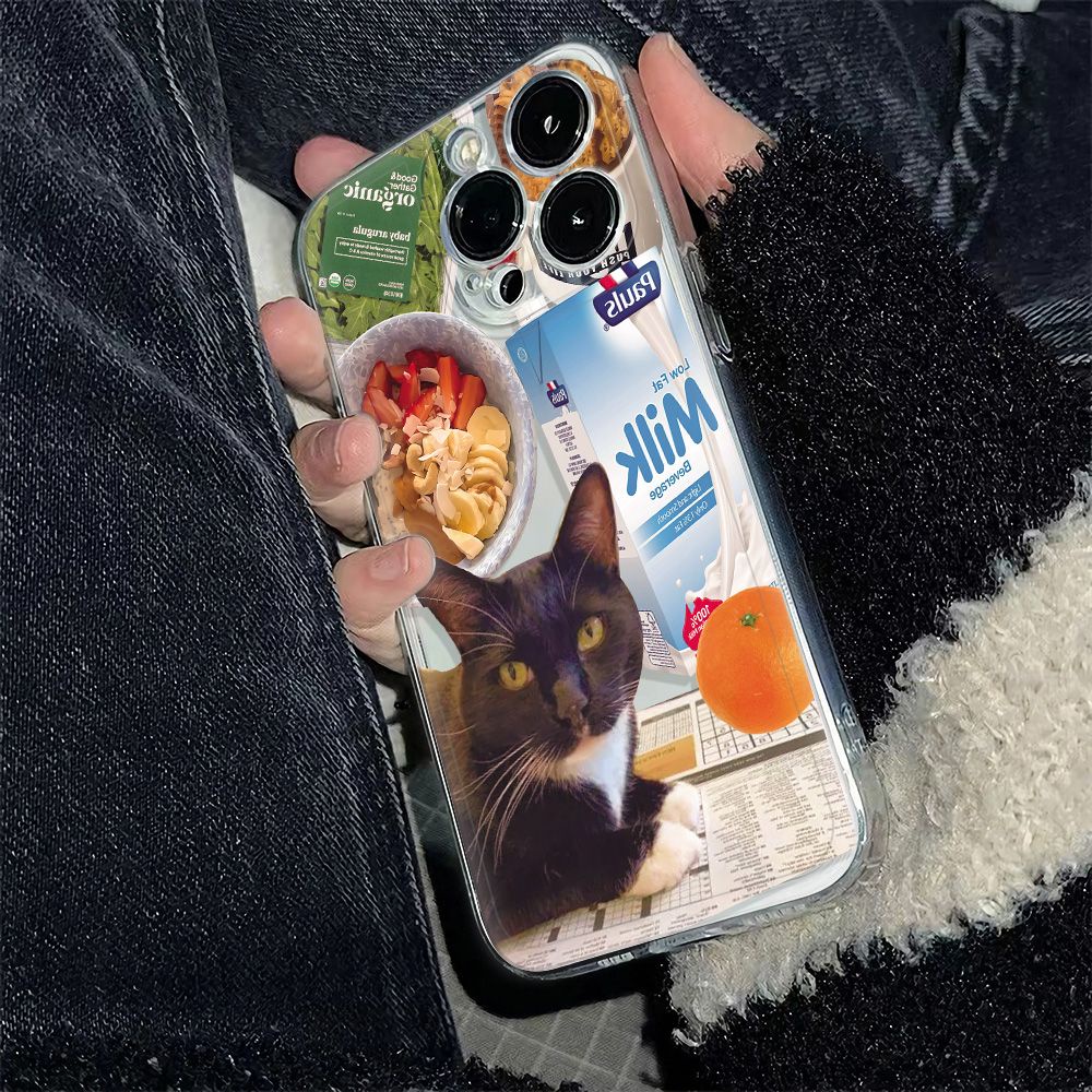 ✅Ốp Điện Thoại Mềm Chống Sốc Hình Mèo Đen Cho Iphone 14pro max 116In 1278 13 plus CQZ0