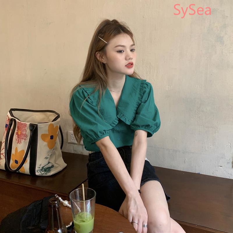 Áo Kiểu Tay Phồng Cổ Búp Bê Phong Cách Retro Pháp Cho Nữ