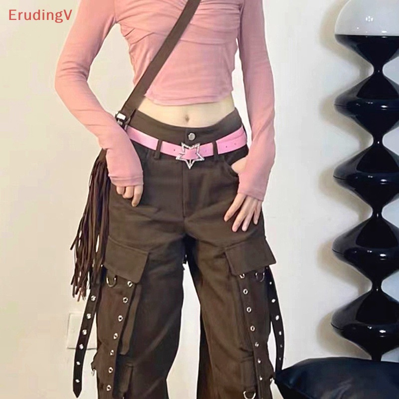 [ErudingV] Thắt Lưng Da PU Màu Hồng Đính Ngôi Sao Năm Cánh Bằng Kim Loại Cho Nữ [Mới]