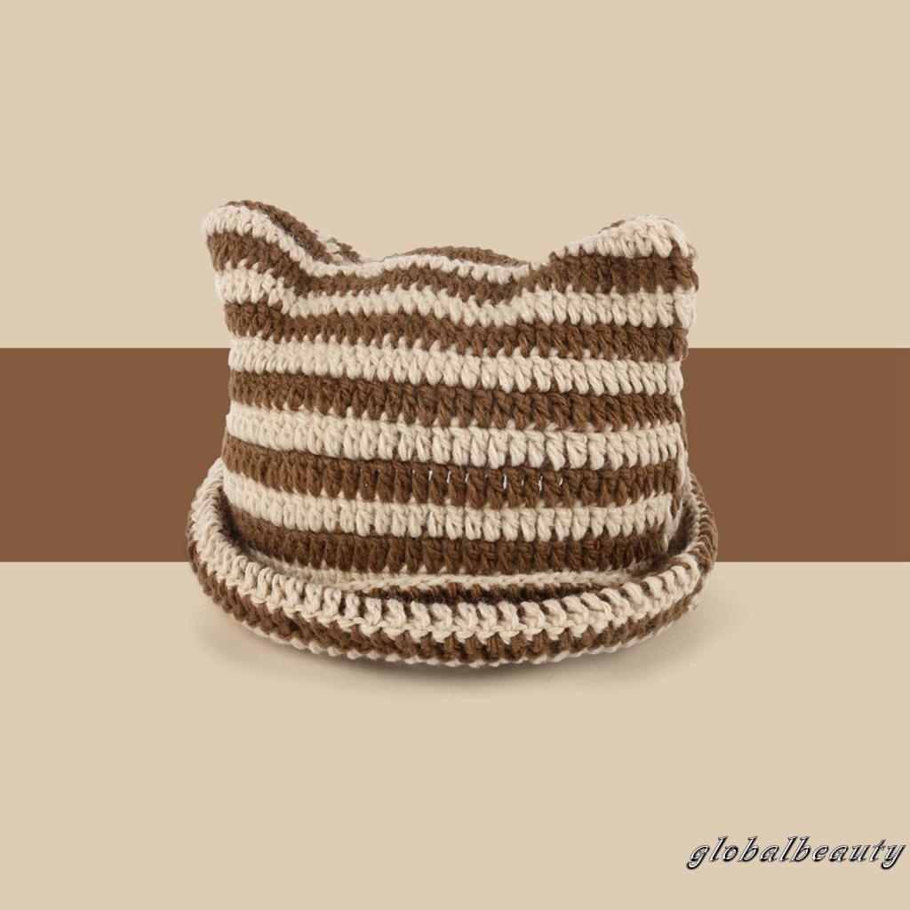 Nón Beanie Dệt Kim Họa Tiết Tai Mèo Thời Trang Mùa Đông Cho Nữ