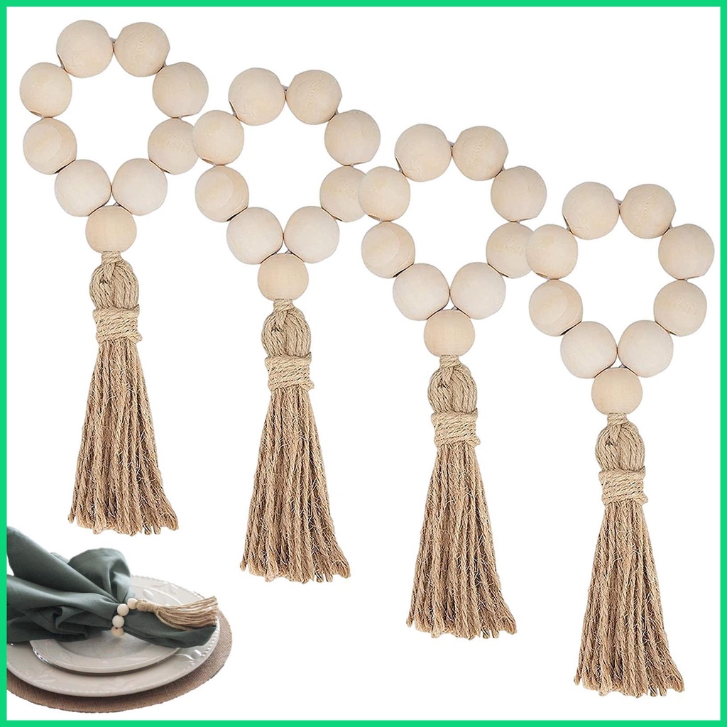 Vòng Giữ Khăn Ăn Phong Cách Boho Mộc Mạc Có Dây Tua Rua Thủ Công Khóa Gài Cho Nông Trại Giáng Sinh Jwvn