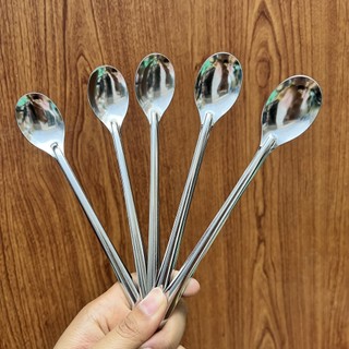 Thìa inox cán dài cho bé ăn dặm, Thìa muỗng sinh tố cà phê inox cán dài - E91