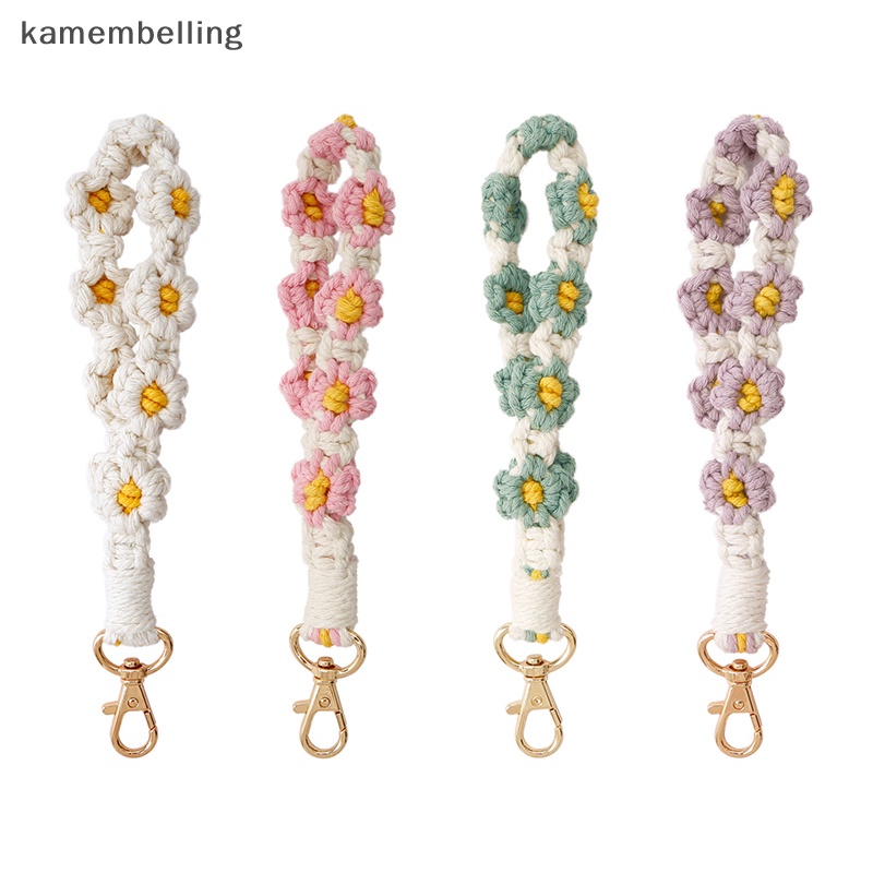 Kamembelling Móc Khóa Xe Hơi / Vòng Đeo Tay Tua Rua Dệt Thủ Công Đính Hoa Cúc Phong Cách Bohemian