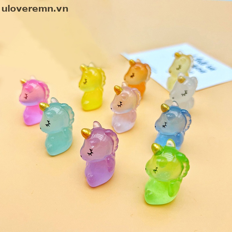 Bộ 2 Tượng Ngựa Hoạt Hình Mini Bằng Nhựa Resin Phát Sáng Dễ Thương Trang Trí
