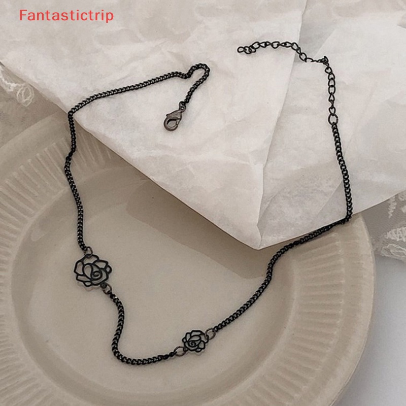 [Fantastictrip] Vòng Cổ Choker Ngắn Hình Hoa Hồng Đen Phong Cách Gothic Hàn Quốc Làm Quà Tặng Mới