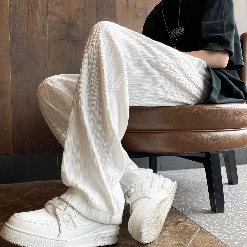 Quần Dài Ống Rộng Vải Lụa Mát Màu Sắc Đơn Giản Phong Cách Mỹ Thời Trang Mùa Hè Cho Nam