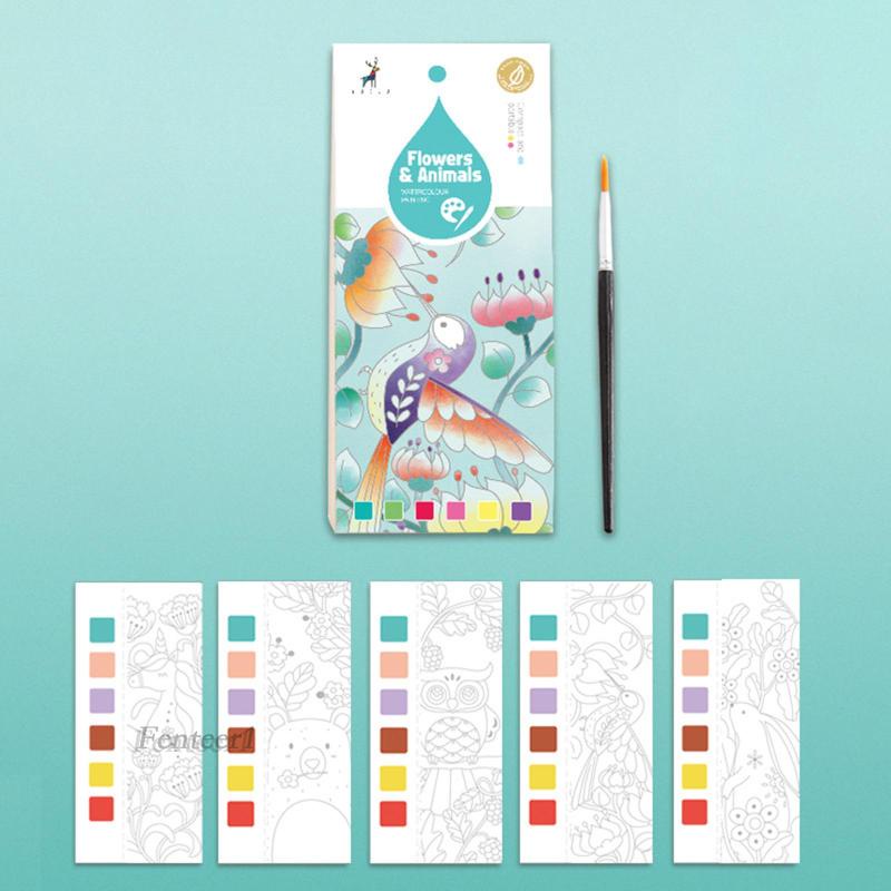 [Fenteer1] Sách Tô Màu Nước Bỏ Túi Kèm Cọ Cho Người Mới Bắt Đầu