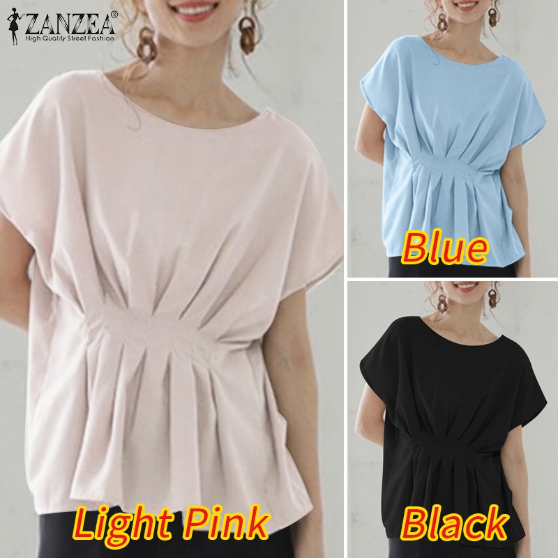 Zanzea Áo Thun Nữ Ngắn Tay Cổ Tròn Form Rộng Màu Trơn Phong Cách Hàn Quốc