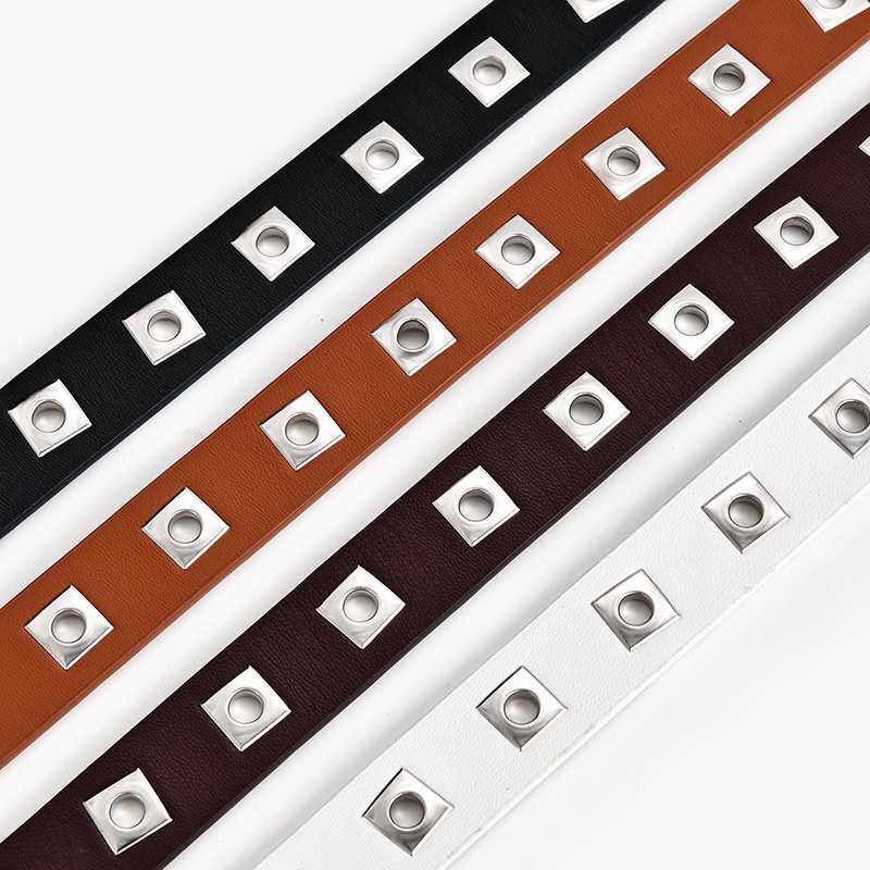 Thắt Lưng Màu Trơn Khóa Vuông Rỗng Phong Cách Punk Thời Trang Cho Nữ