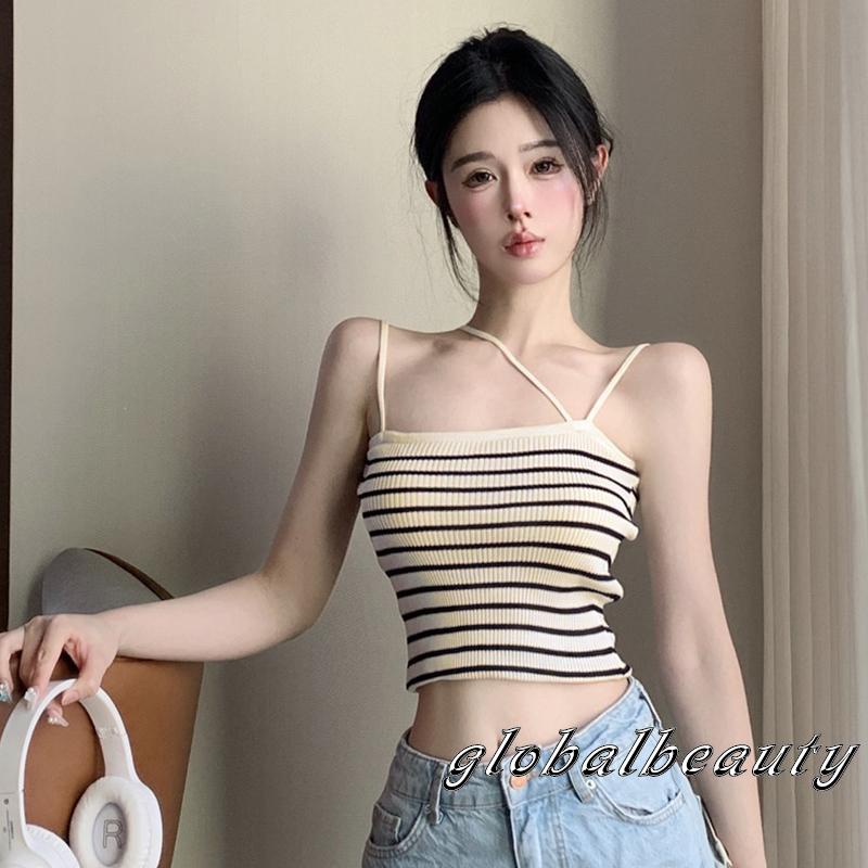 Áo Hai Dây Hở Lưng Họa Tiết Kẻ Sọc Thời Trang Mùa Hè Cho Nữ