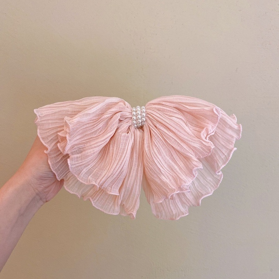 Kẹp Tóc Hình Nơ Lớn Xếp Ly Đính Ngọc Trai Kiểu Hàn Quốc Ngọt Ngào Cho Nữ