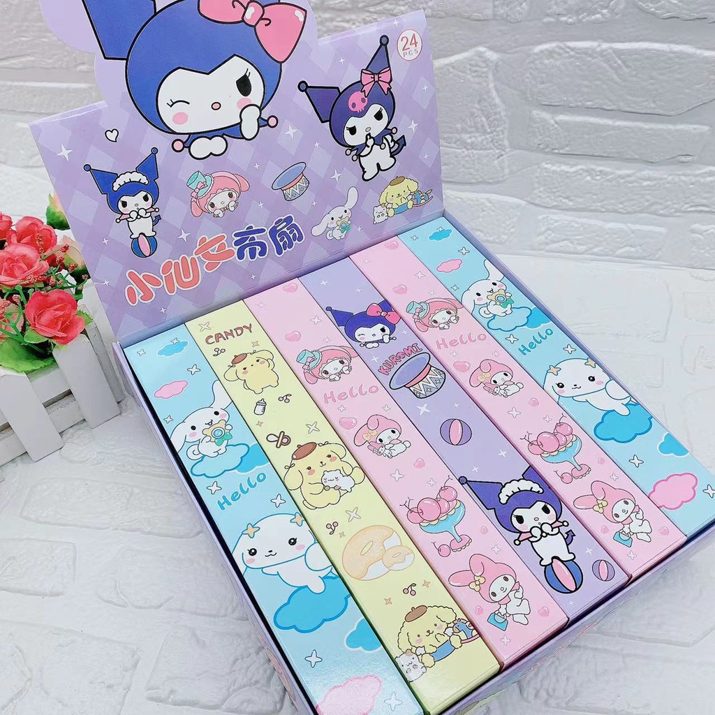 Sanrio Quạt Xếp Cầm Tay Bằng Gỗ Tre Họa Tiết Hoạt Hình Kuromi Melody Dễ Thương