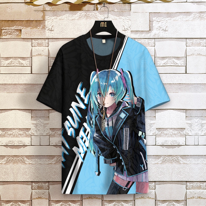 Áo Thun Ngắn Tay Size Lớn In Họa Tiết Hatsune Miku Mau Khô Dành Cho Nam