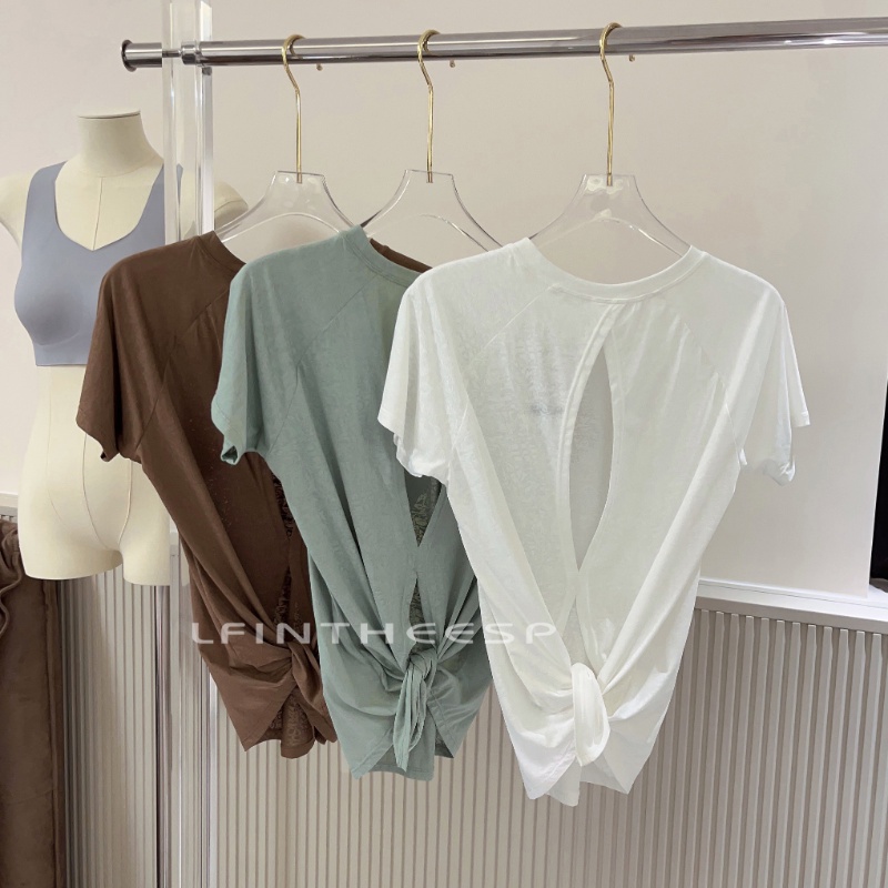 Áo Tập Yoga Bằng Jacquard Tay Ngắn Dáng Rộng Nhẹ Nhàng Thoáng Khí Xẻ Tà Cho Nữ