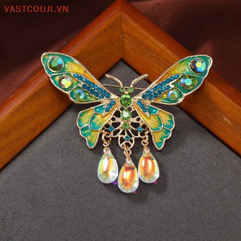 Trâm Cài Áo Hình Giọt Nước Bướm Tráng Men Phối Tua Rua Trang Trí Tiệc Tùng / Văn Phòng