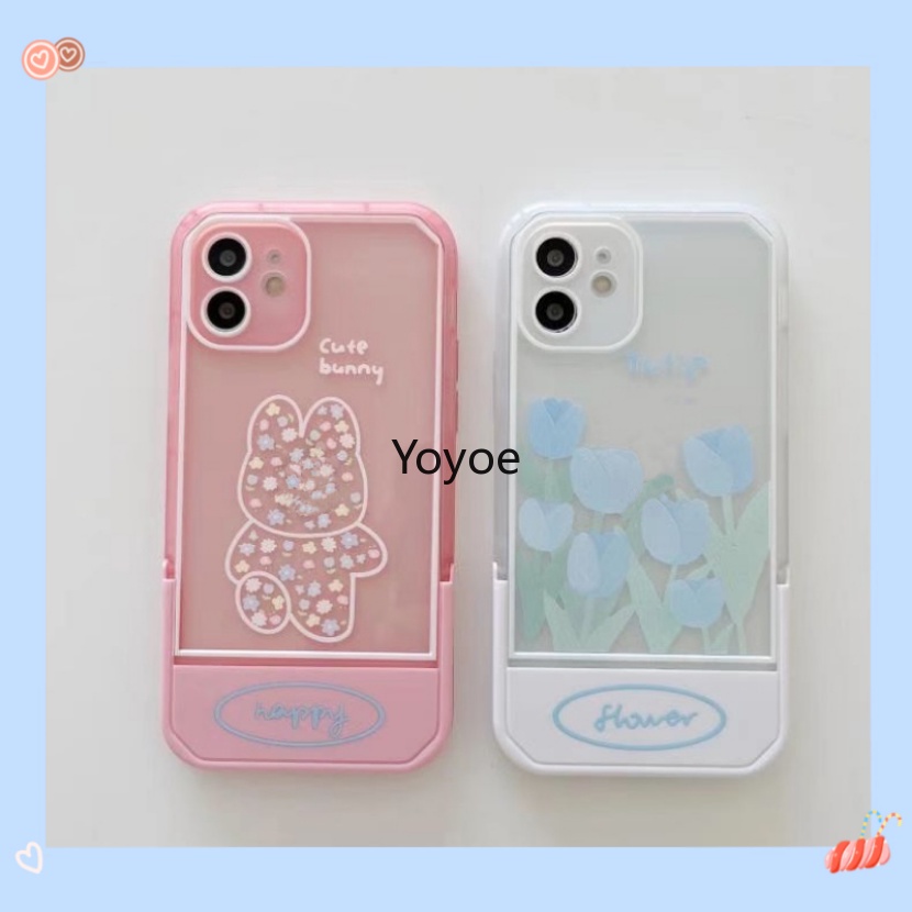 Ốp Điện Thoại Túi Khí Trong Suốt Có Giá Đỡ Hình Hoa Tulip / Thỏ Cho iPhone 14 13 12 11 Pro Xs Max X Xr 7 8 Plus Se