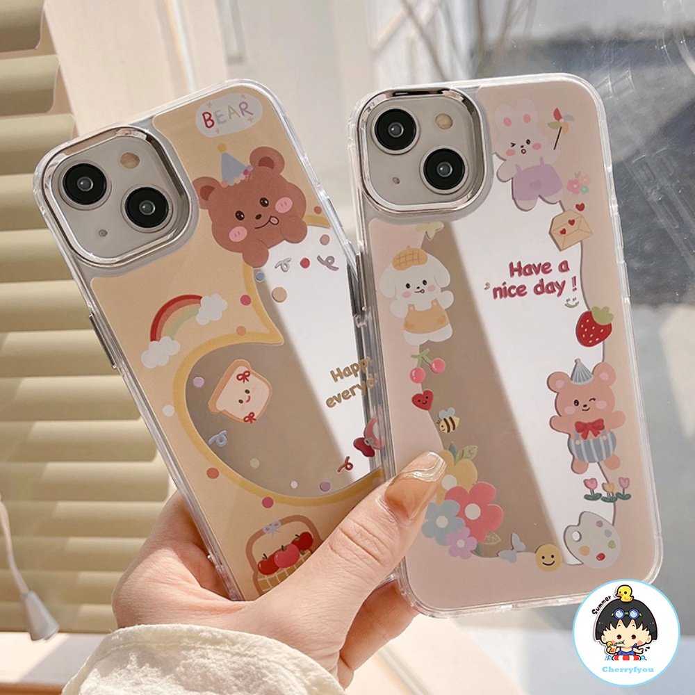 Ốp Điện Thoại TPU Dẻo Gắn Gương In Hình Gấu Graffiti Dễ Thương Chống Rơi Vỡ / Bụi Bẩn Cho IPhone 11 12 13 14 Pro Max