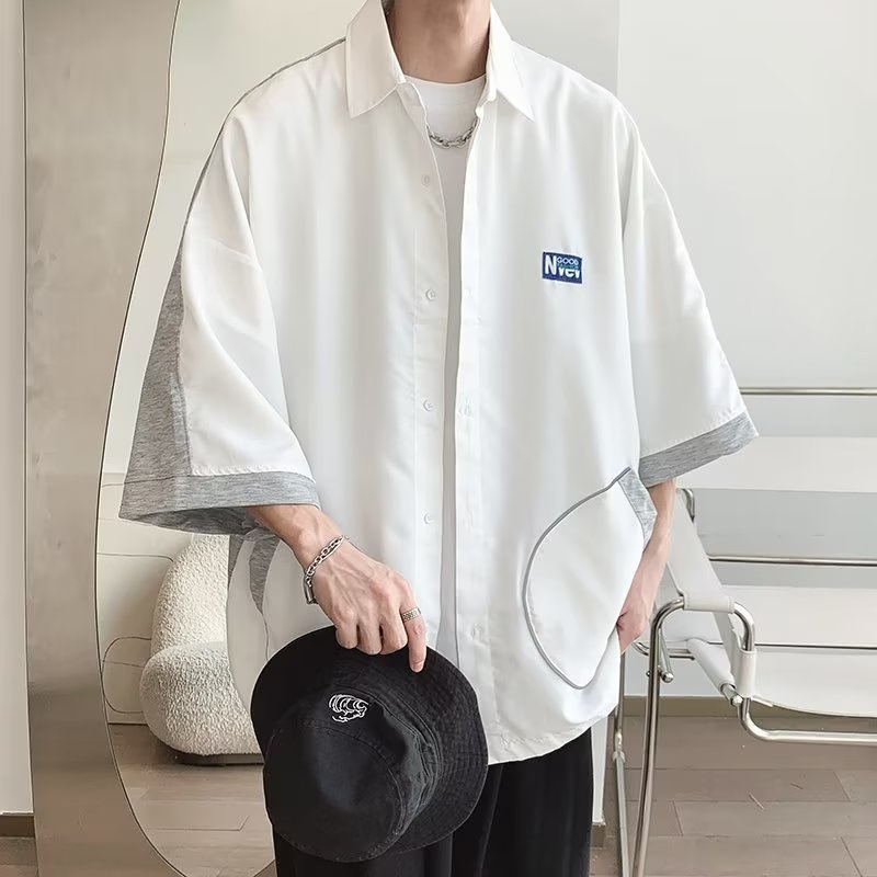 Áo Sơ Mi Tay Ngắn Kẻ Sọc Phản Quang Phong Cách Đường Phố Cho Nam Và Nữ