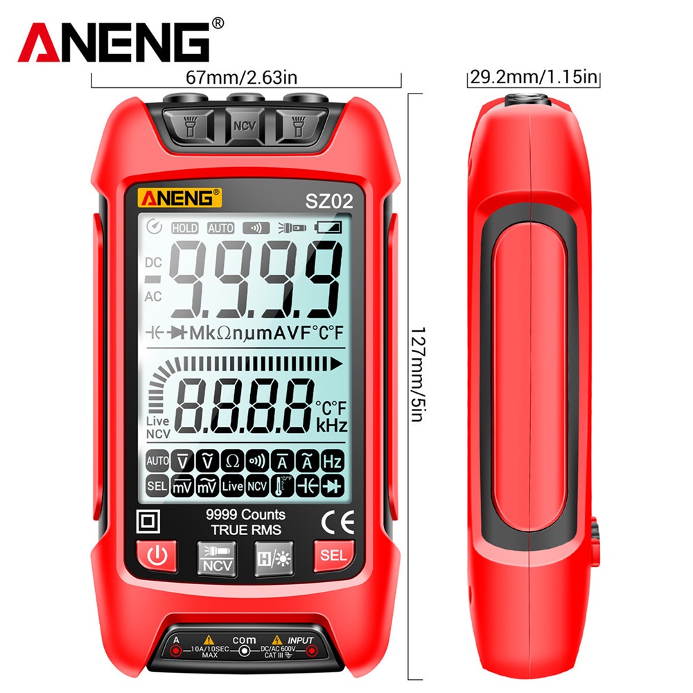 Vận chuyển nhanh 9999 Đếm điện dung Phạm vi tự động Giá trị hiệu quả thực NCV LED Thông minh LCD Digital Multimeter