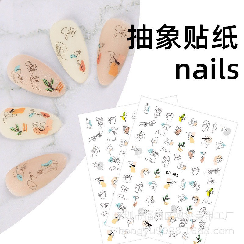 Sticker 3D dán nail hoạ tiết trừu tượng, hình dán móng tay trừu tượng dễ phối màu