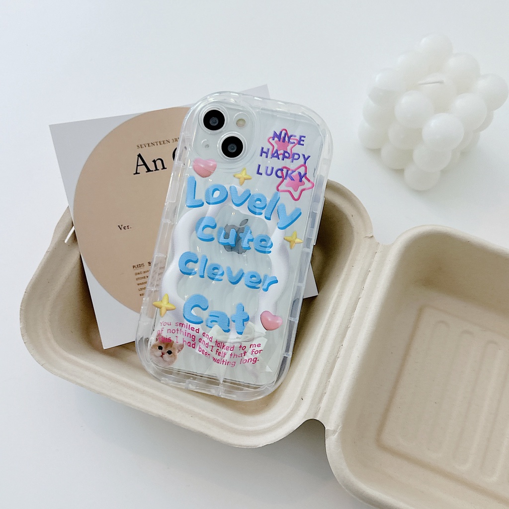 Ốp Điện Thoại TPU Dẻo Trong Suốt Họa Tiết Hoạt Hình Chú Mèo Kèm Giá Đỡ Cho iPhone 13 12 11 Pro Max 14 Plus