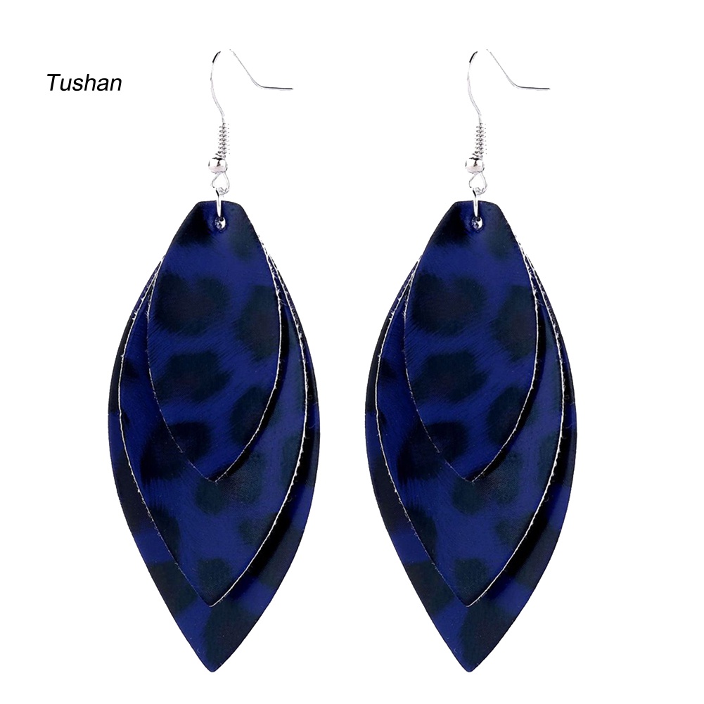 Bông Tai Móc Hình Chiếc Lá Ba Lớp Họa Tiết Da Báo Thời Trang Dành Cho Nữ