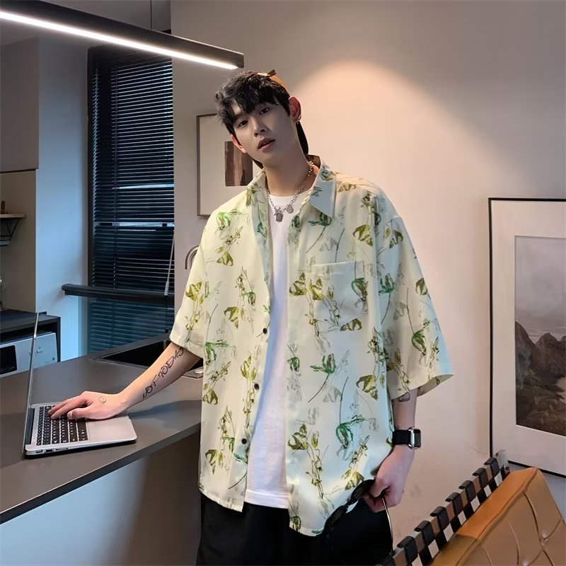Áo Sơ Mi Tay Ngắn Dáng Rộng Họa Tiết Hoa Phong Cách Đường Phố Thời Trang Mùa Hè Cho Nam