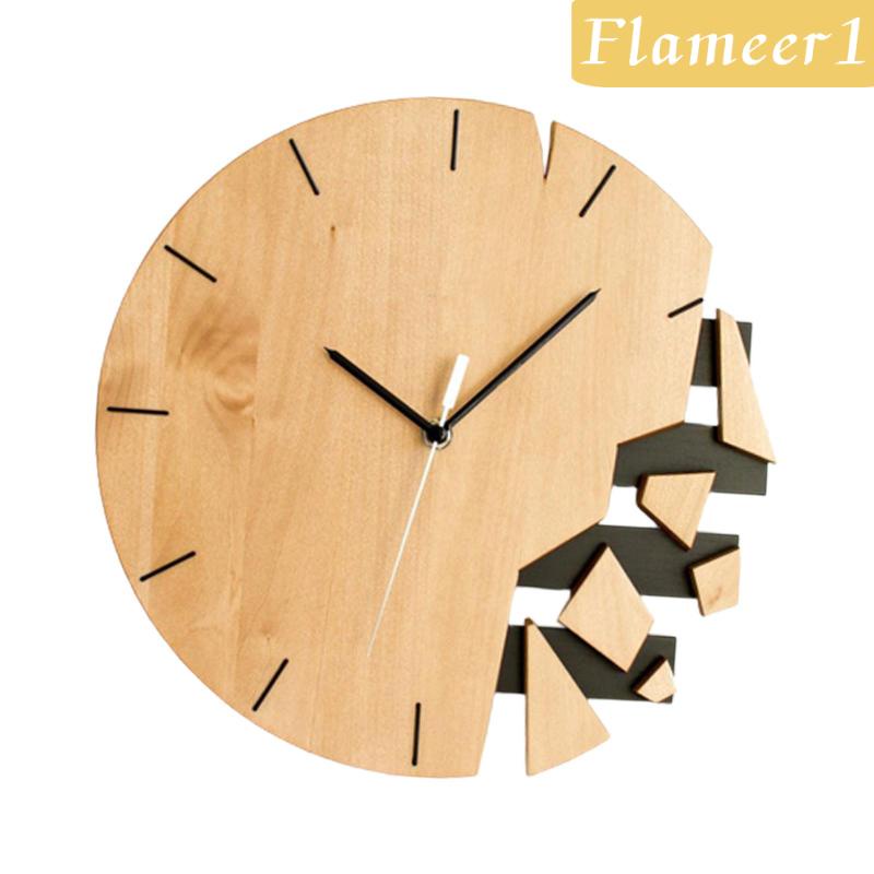 [Flameameer1] Đồng Hồ Gỗ Treo Tường Hình Tròn Hiện Đại Trừu Tượng Nghệ Thuật