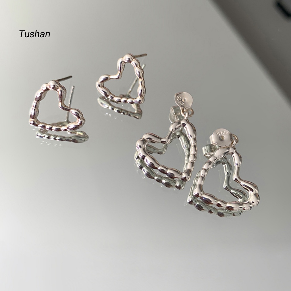 1 Khuyên Tai Hình Trái Tim Rỗng Không Gây Dị Ứng Mạ Bạc Thời Trang Cho Nữ